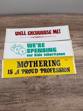 Vintage Lot of 3 Humor & Family Bumper Sticker-Well Excuse Me/Inheritance Decals